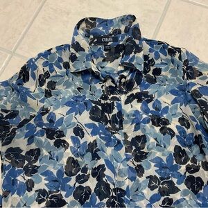 Chaps Women's Leaf Print Shirt in Blue and Black